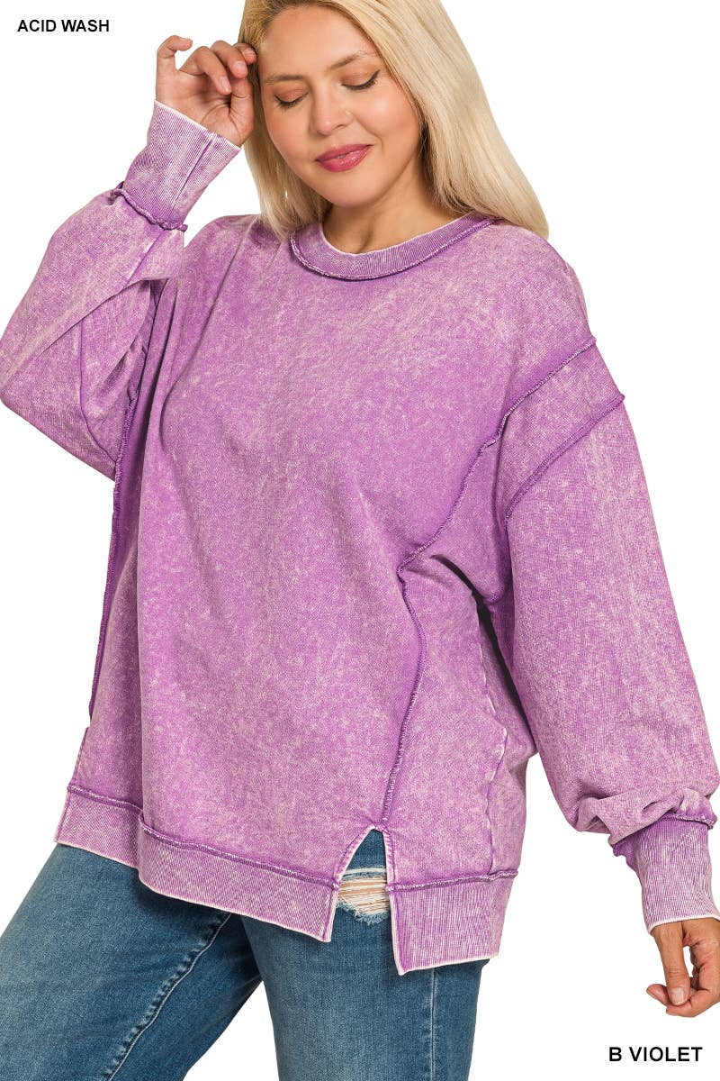 42POPS - Wholesale Sweatshirt - Women's - ,.SI-28084 Plus Acid Wash F/Terry Exposed Seam Sweatshirt0