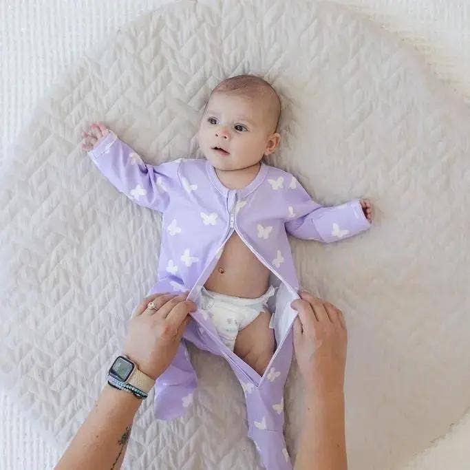 Snuggle Buds - Wholesale Sleepsuit - Baby - Lilac Flutter Zipped Onesie (0–12 Months) – 100% Cotton Muslin Baby Sleepwear2