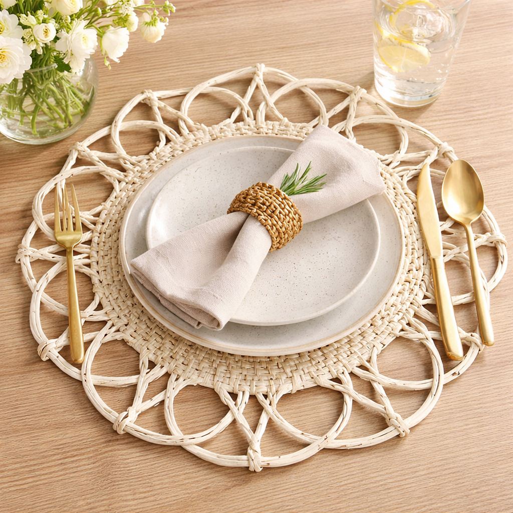 Fennco Styles – wholesale Placemat – Ivory Twisted Rattan 15" Round Placemat 1