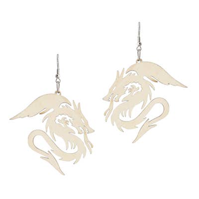 Boucles d'oreilles pendantes en bois en forme de dragon en pour la vente par Saraswati Imports
