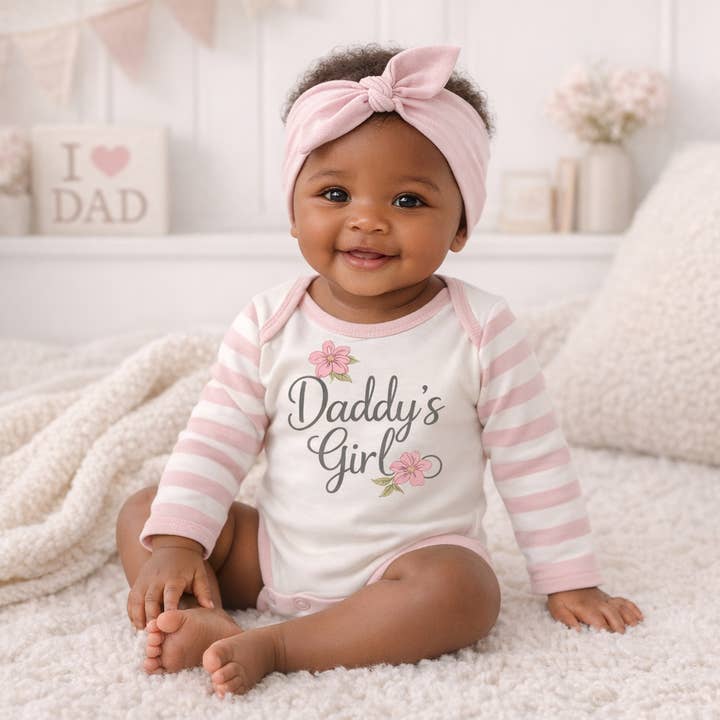 Daddy's Girl Cotton Pink Stripe Baby Girl Bodysuit for wholesale by Tesa Babe