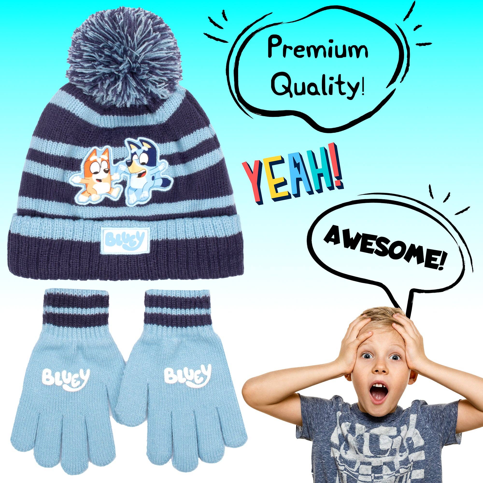 Fringoo Group Ltd – wholesale Winter accessory set – kids – Bluey Children's Winter Hat & Gloves Set Warm and Comfy Beanie Hat & Gloves Set5