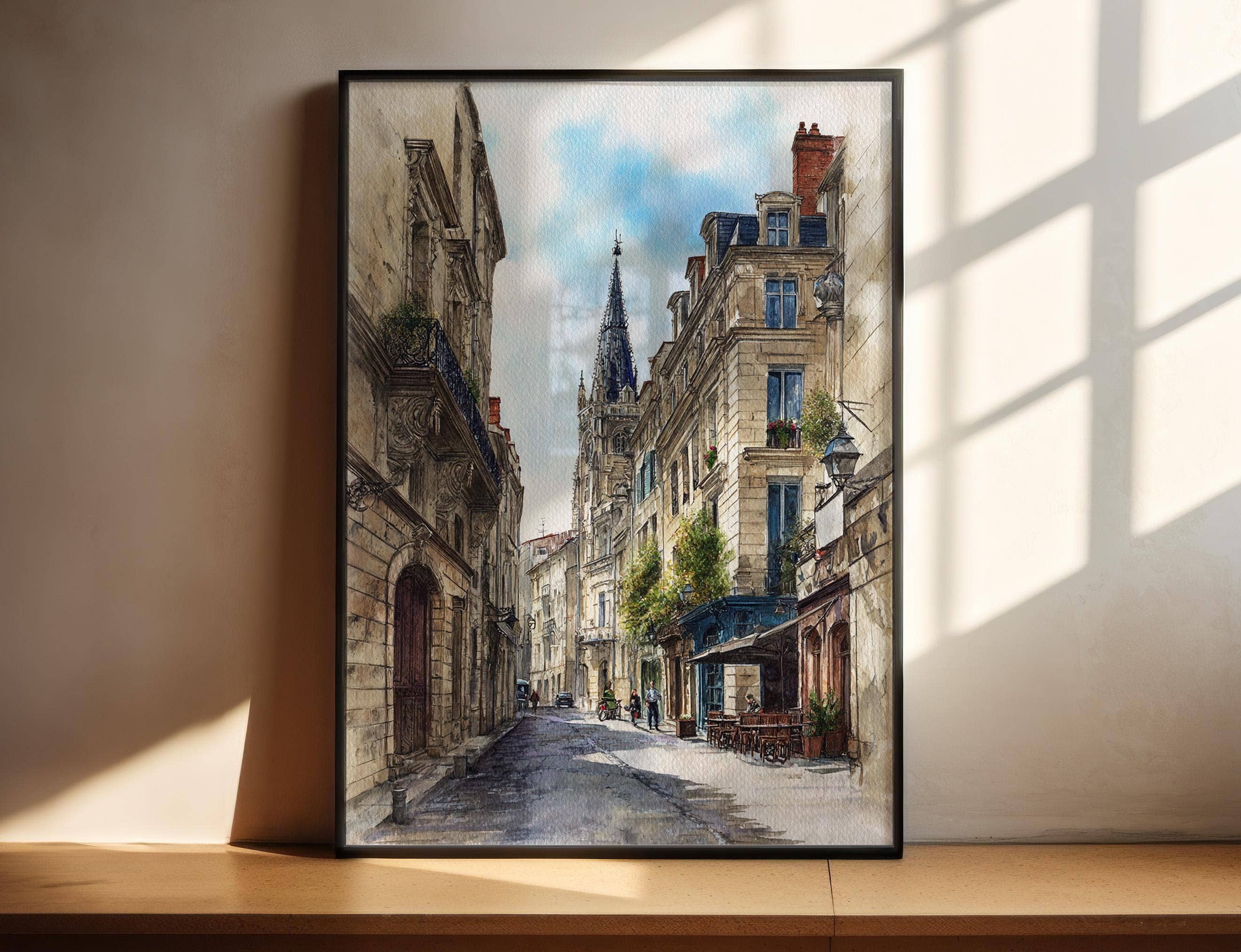 Premium Travel Art – Impressão artística por atacado – Arte em Aquarela de Bordeaux Impressão de Viagem Bordeaux França Obra de Arte de Bordeaux França Decoração França Arte de Parede Bordeaux FR0
