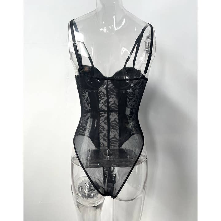 Sweetkama – Engroshandel Bodysuit undertøj - Dame – Bodysuit med blomsterblonder Gennemsigtig Teddy C800338