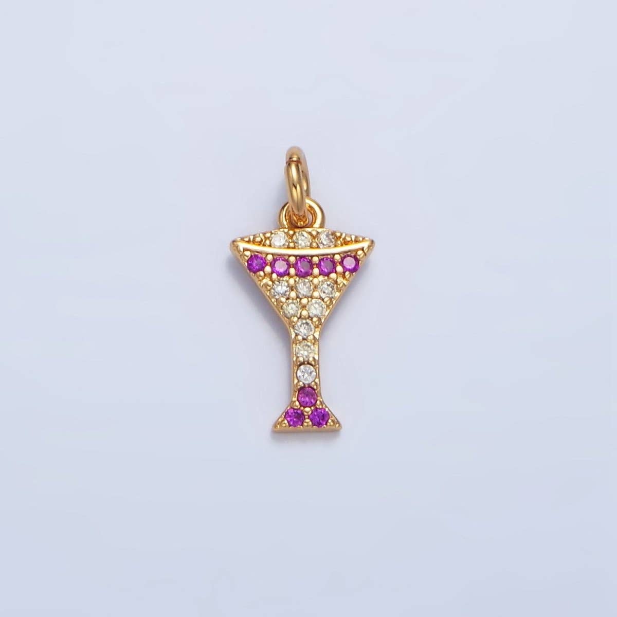 Aim Eternal - Wholesale Individual Charm/Pendant - 24K Gold Filled Fuchsia Micro Paved CZ Martini Alcohol Drink Charm | X7910