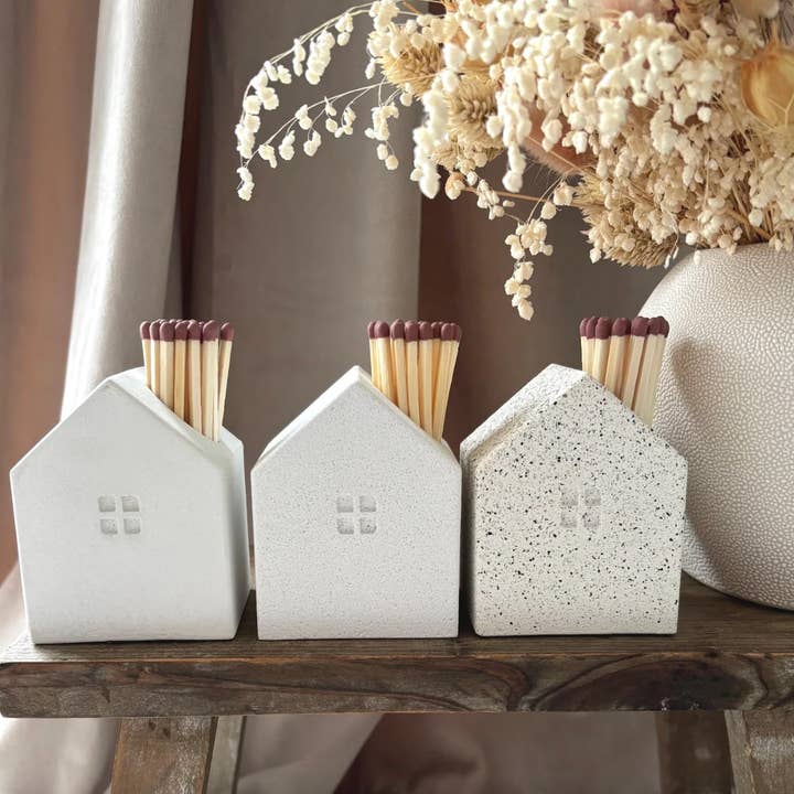 Feathered Oak - Wholesale Candle Holder - Concrete Matchstick Holder | House Shaped with Striking Pads