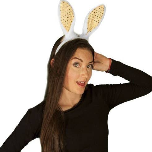 Easter Bunny Ears with Sequins Headband - White for wholesale by Party Expo, LLC