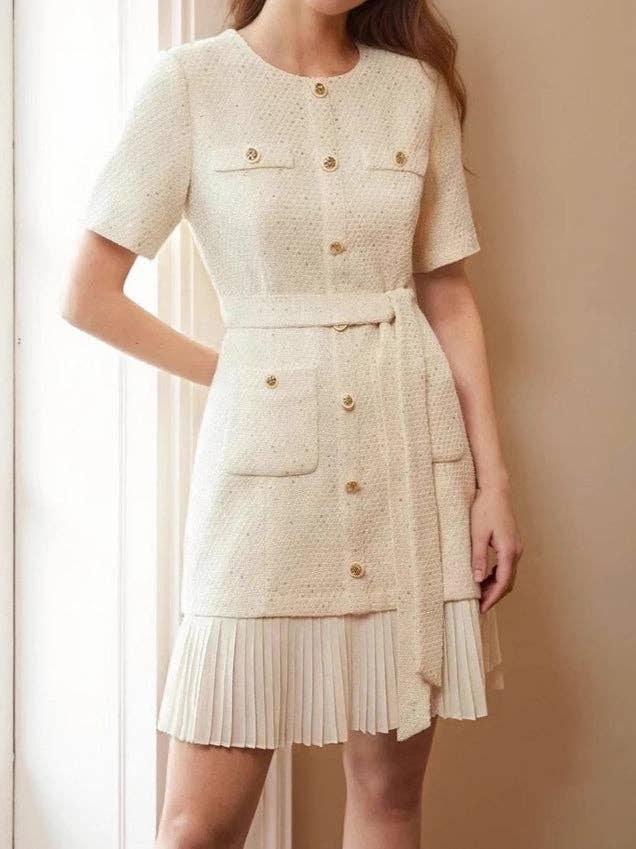 Beige Womens Apricot Tweed Dress N25A600 for wholesale on Faire0