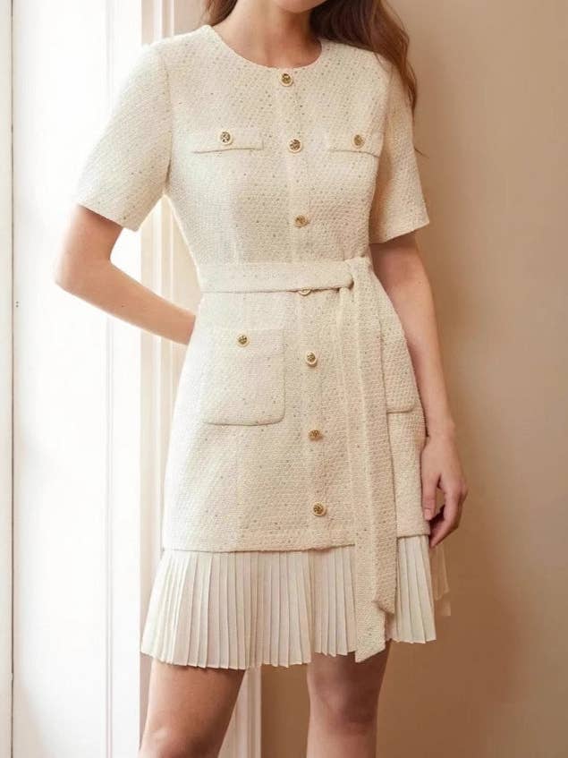 Beige Womens Apricot Tweed Dress N25A600 for wholesale on Faire0