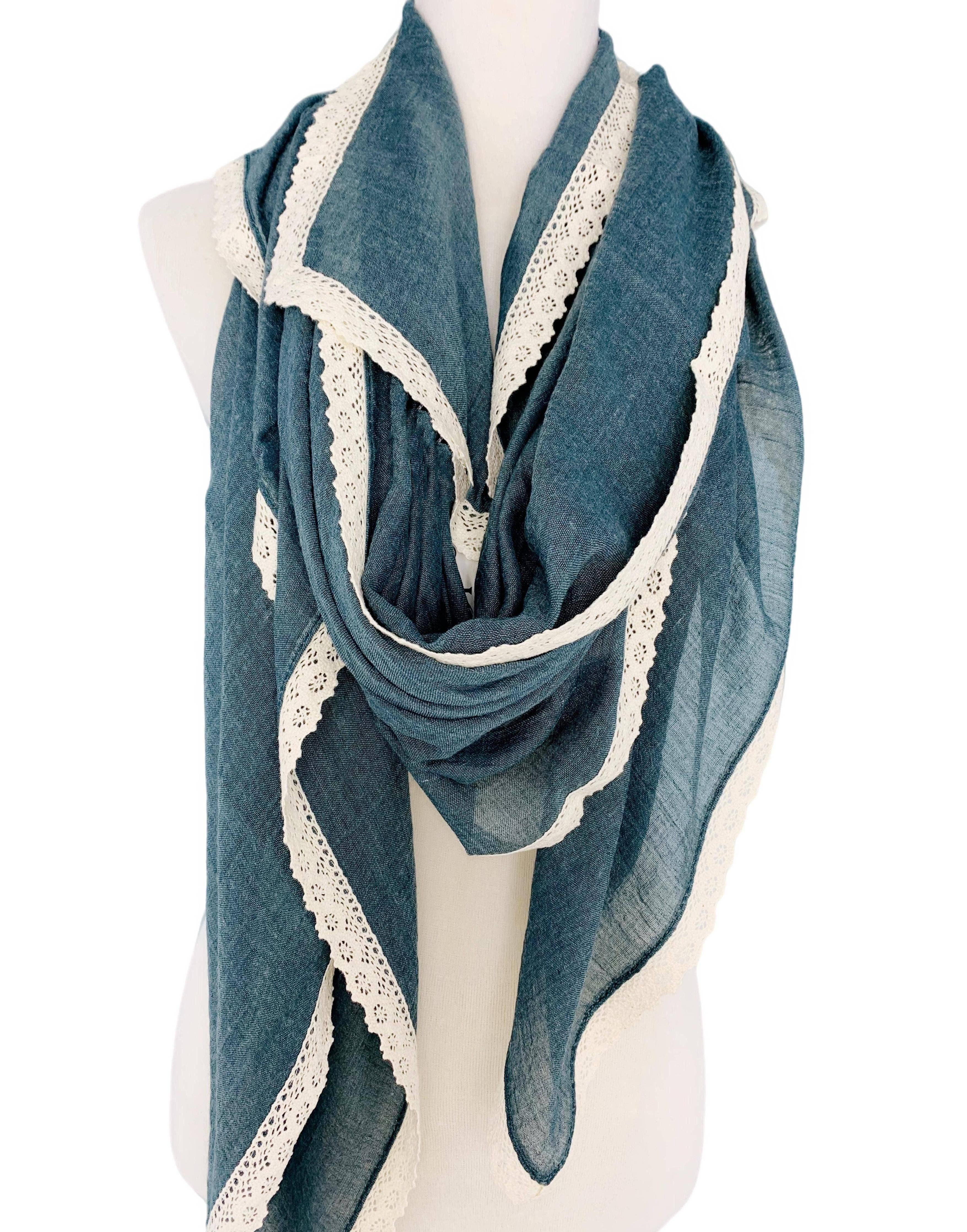 JC Sunny Fashion – wholesale Scarf – Women's – JC021021 12 Colors-Oversized Lace-Trim Solid Scarf1