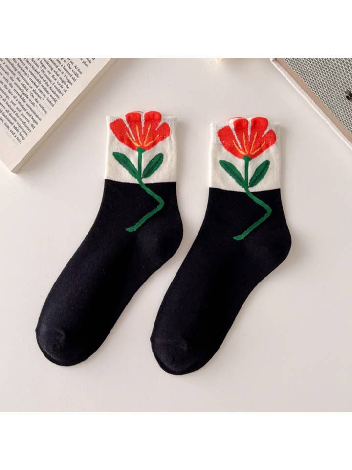 $1,95/par--assorterede 5 par/pakke--1 mønster pr. par--min. 4 pakker 20 par JCS010 3D unikke blomstersokker for engroshandel på Faire10