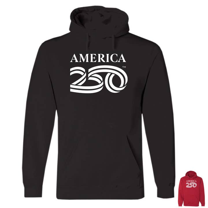 Classic Hooded Pullover, Black & Cardinal for wholesale by America250