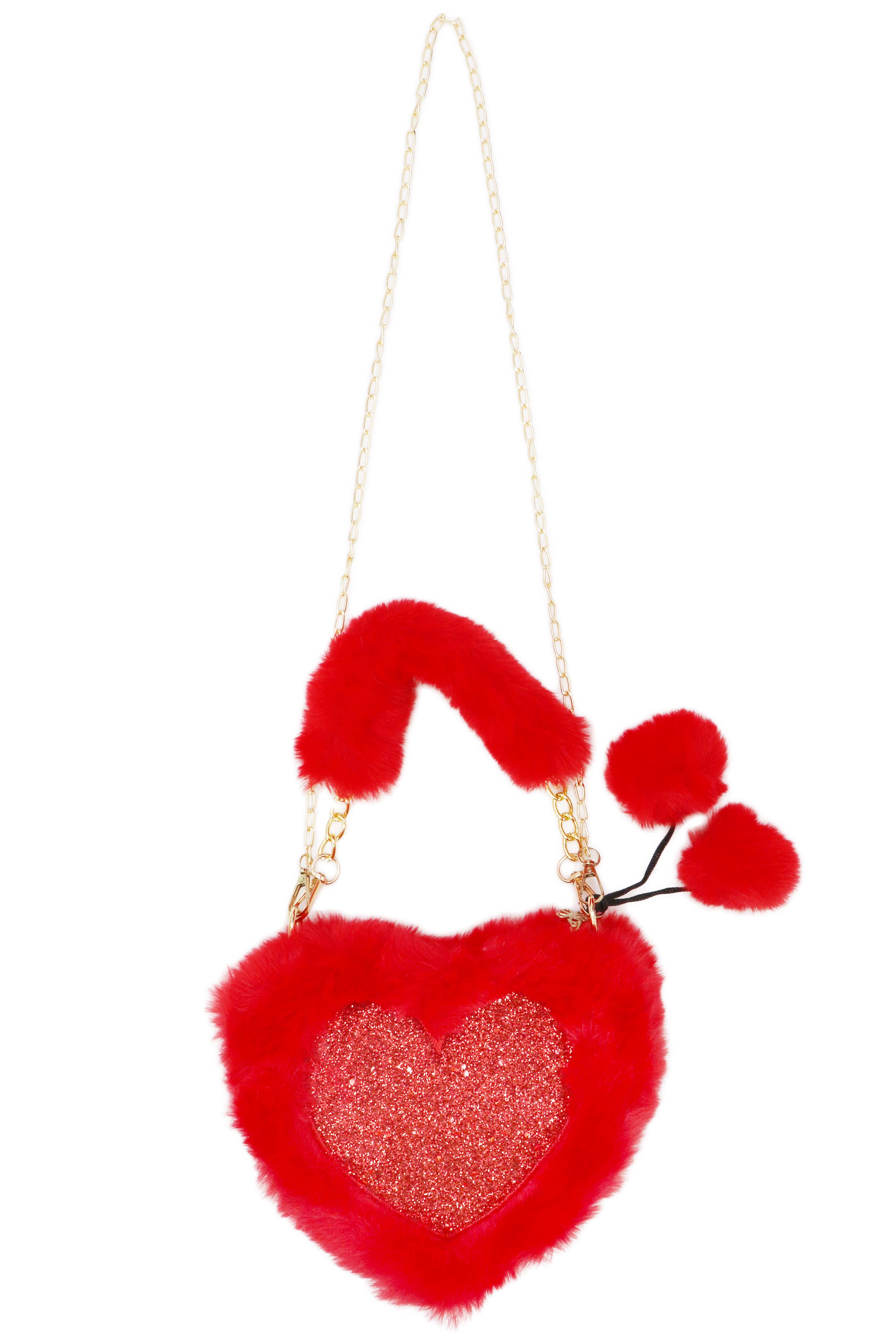 Cap Zone - Wholesale Crossbody Bag - Women's - Heart Glitter Faux Fur Crossbody Shoulder Bag6