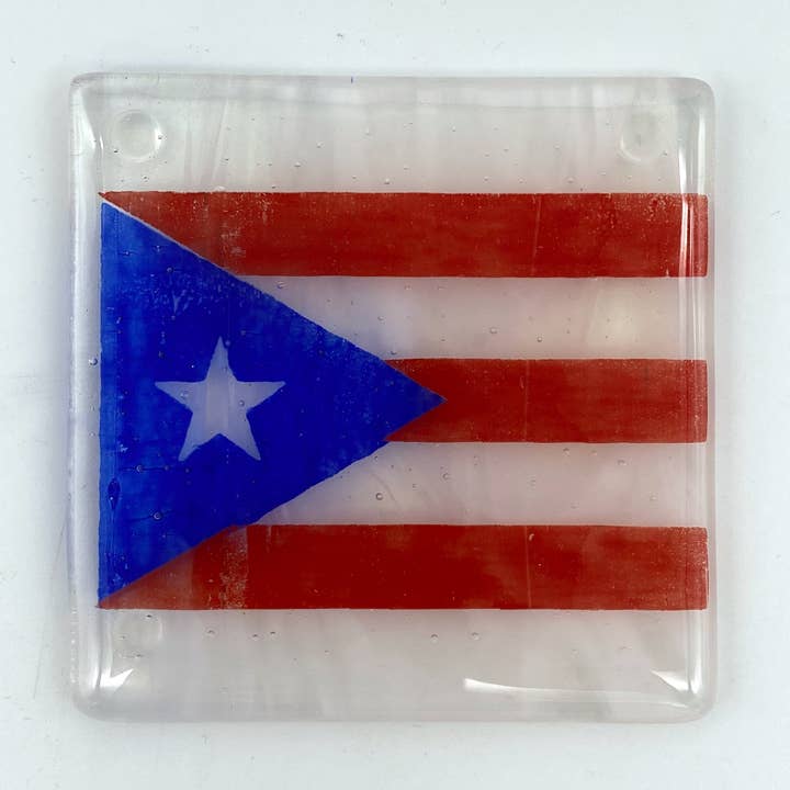Puerto Rico Flag Fused Glass 4" Single Coaster for wholesale by Greetings From - Travel Inspired Goods by Kiku Handmade