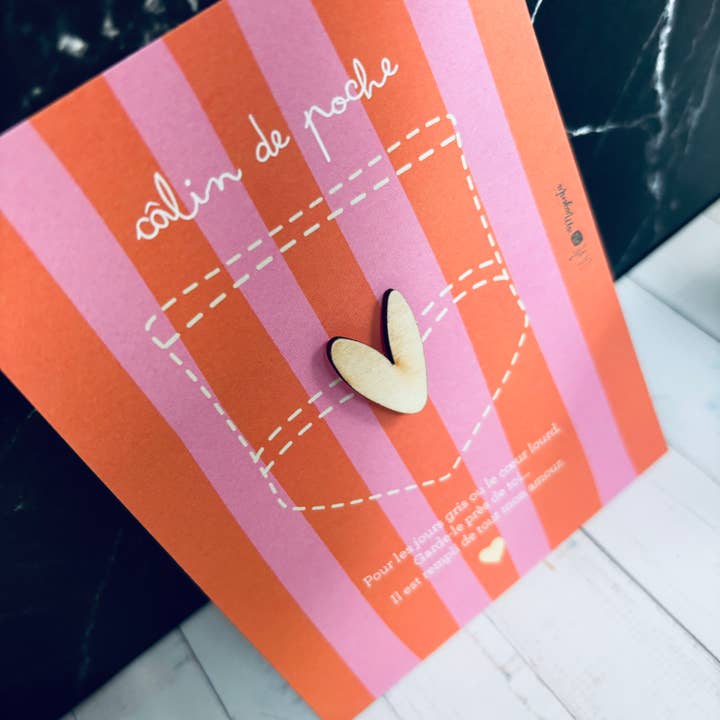 La vie en magenta - Wholesale Stationery/Notecard Set - Set of 10 "Pocket Hugs" – Card + wooden heart - models7