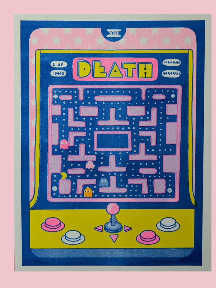 Death | 8.5"x11" Risograph print for wholesale by Christina Hu