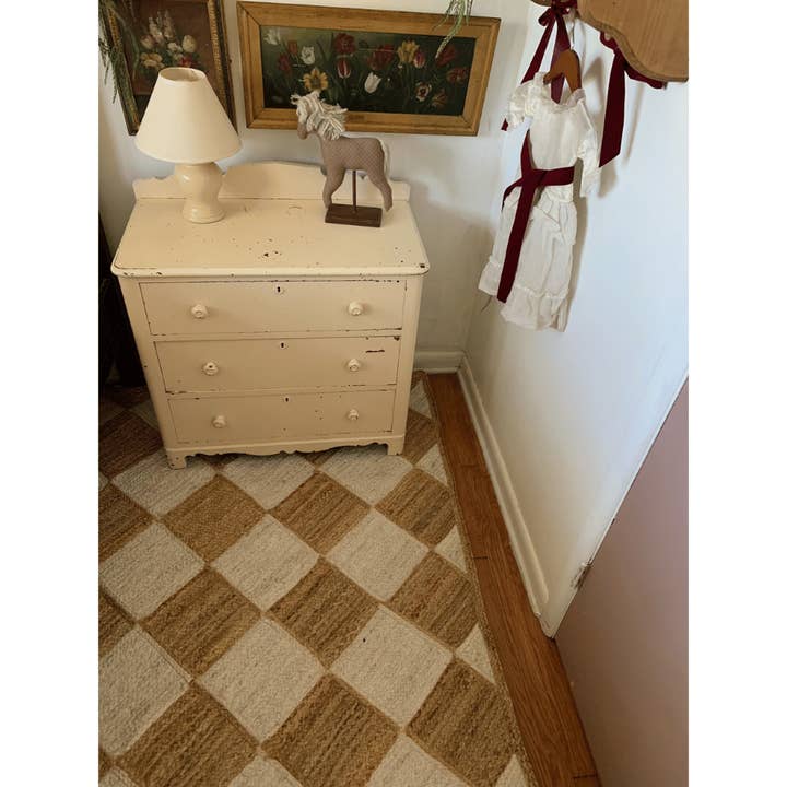 Maia Homes - Wholesale Area Rug - Diamond Checker Jute Rug - Natural and White4