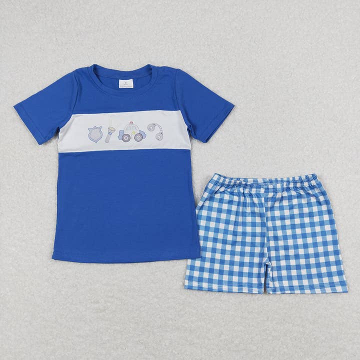 Baby Boys Police Blue Shirt Shorts Outfits Clothes Sets for wholesale by Aier Wholesale