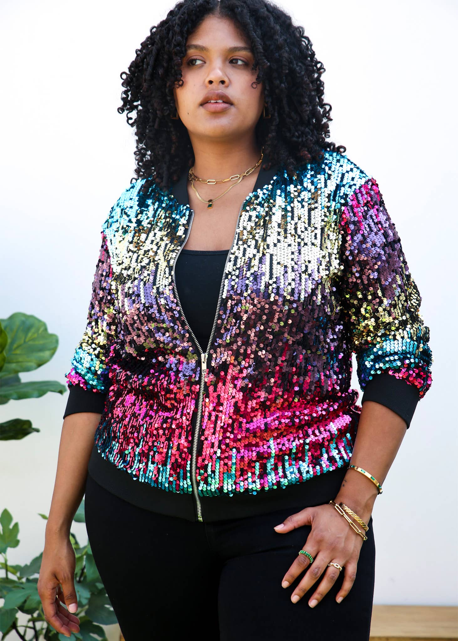Anna Kaci Wholesale - Wholesale Bomber Jacket - Women's - Plus Size Sequin Bomber Jacket24