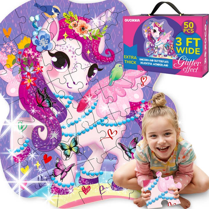 Unicorn Glitter Shaped Floor Puzzle for Kids for wholesale by QUOKKA