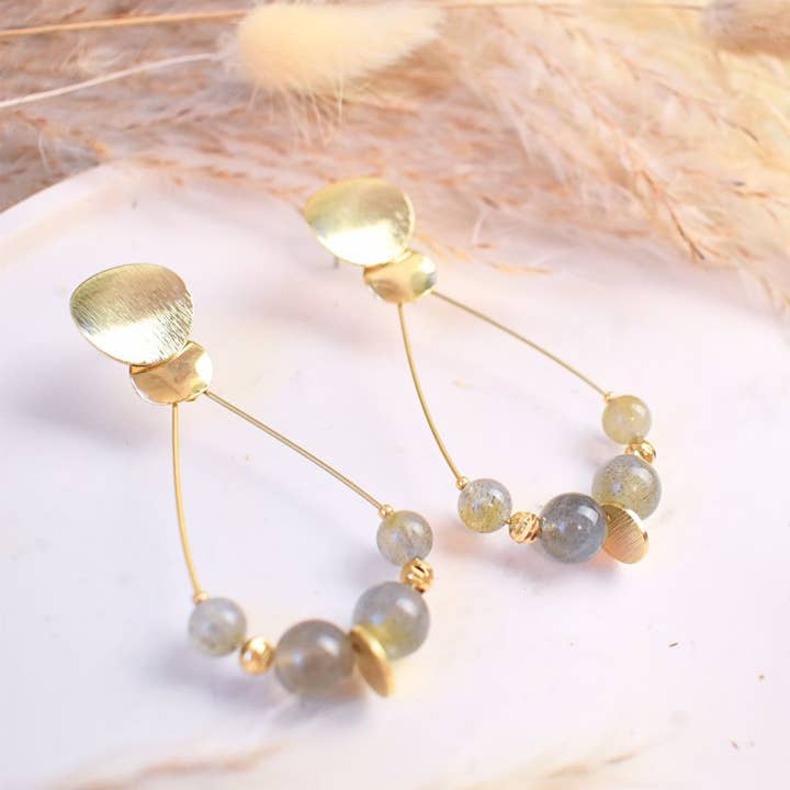 Labradorite stone earrings - stainless steel for wholesale by Minéralissime