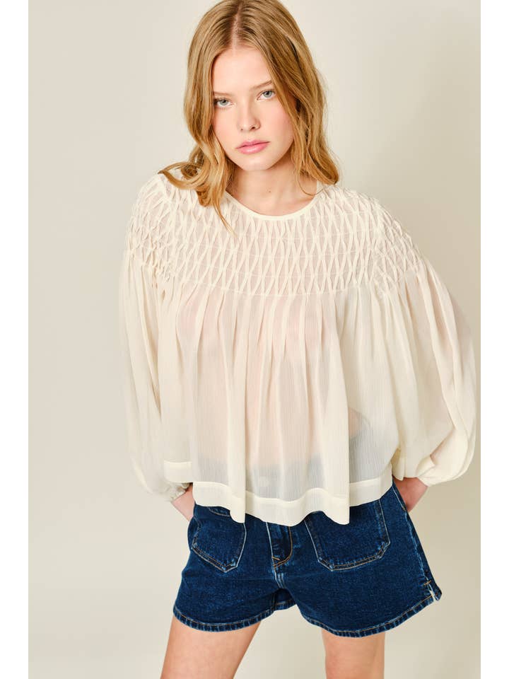 Aaron & Amber - Wholesale Blouse - Women's - AJT5433 SPECIAL SMOCKED DETAIL LONG SLEEVE BLOUSE2