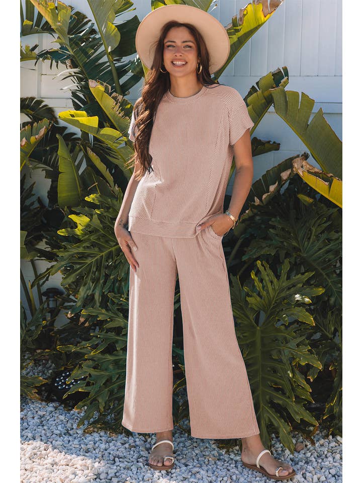 Smoke Gray Corded T-Shirt and Pants Set for wholesale on Faire