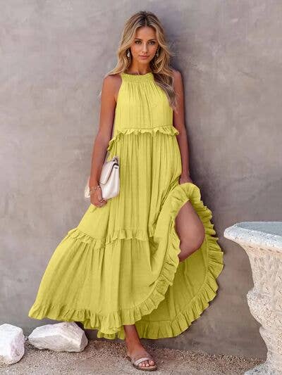ClassiQ - Wholesale Dress - Women's - Ruffled Sleeveless Tiered Maxi Dress with Pockets25