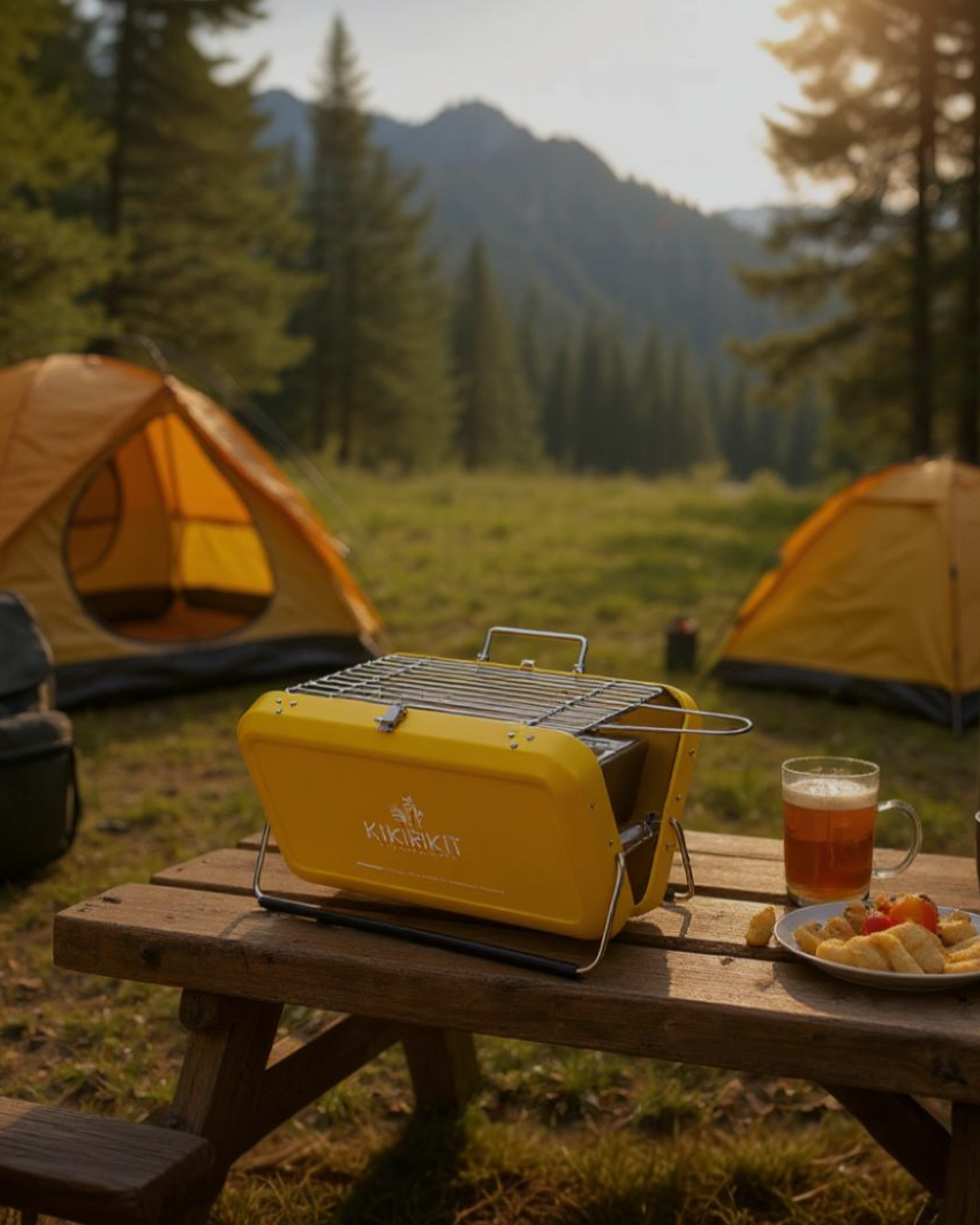 KIKIRIKIT - Wholesale Outdoor Grill Tools - Basic Yellow Foldable Portable Charcoal Barbecue Kit5