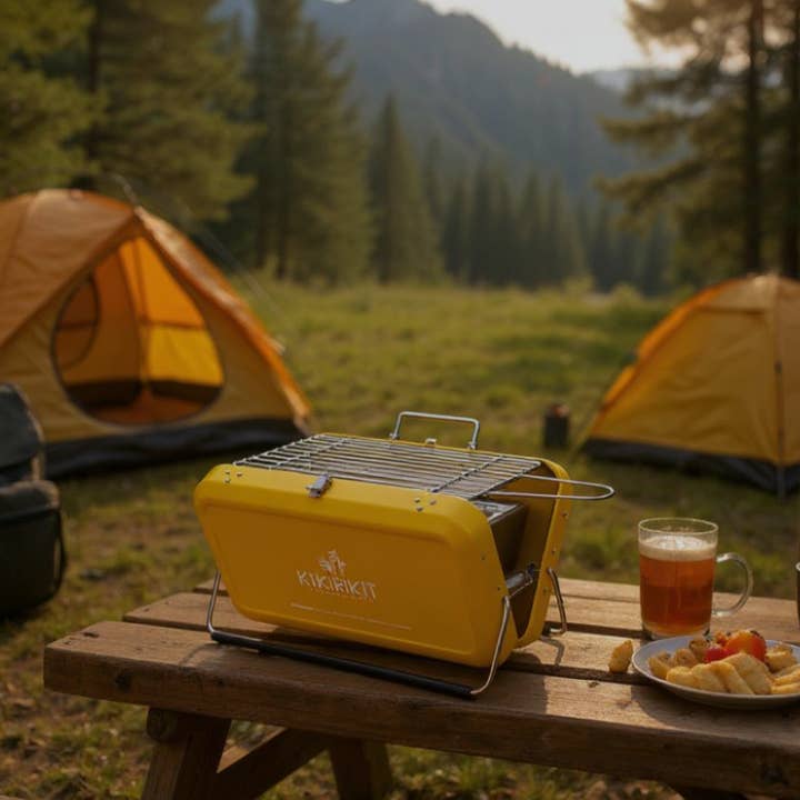 KIKIRIKIT - Wholesale Outdoor Grill Tools - Basic Yellow Foldable Portable Charcoal Barbecue Kit5