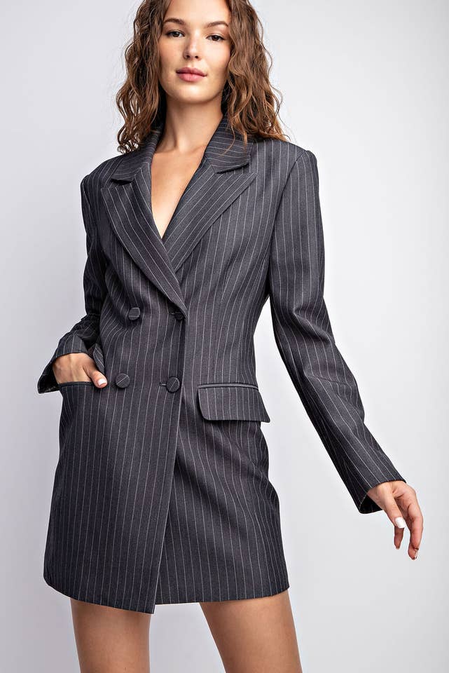 Edit by Nine - Wholesale Dress - Women's - Cd3599 Pinstriped Woven Blazer Drss