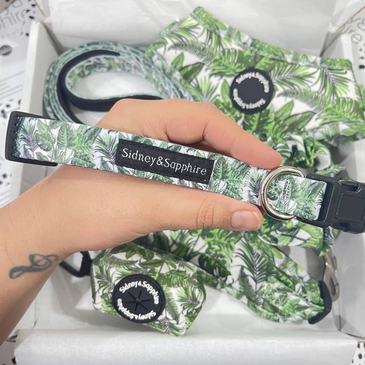 Green Plant Print 'Botanical Bella' Dog Collar for wholesale by Sidney and Sapphire