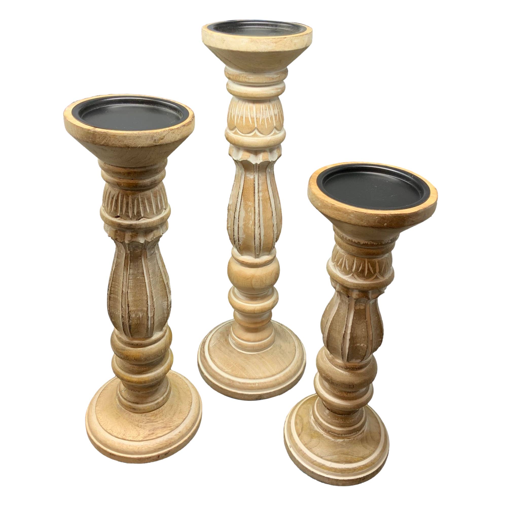Wilco Home - Wholesale Candle Holder - NEW Set of 3 Annapolis Candle Holders-Bleached Mango Wood4