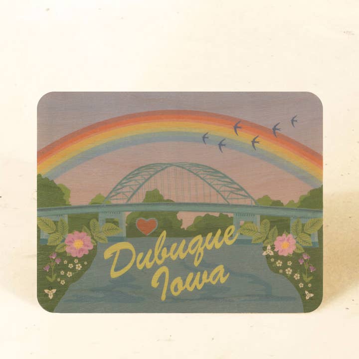 Dubuque Iowa Wood Postcard for wholesale by Little Gold Fox Designs