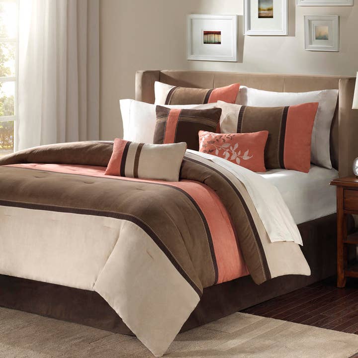 Palizzate Suede 7-Piece Comforter Set, Coral for wholesale by Olliix