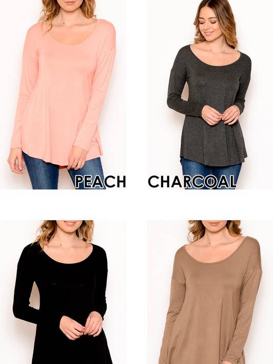 Solid Knit Long Sleeve Tunic Top - Curved Hem for wholesale by Chris & Carol Apparel