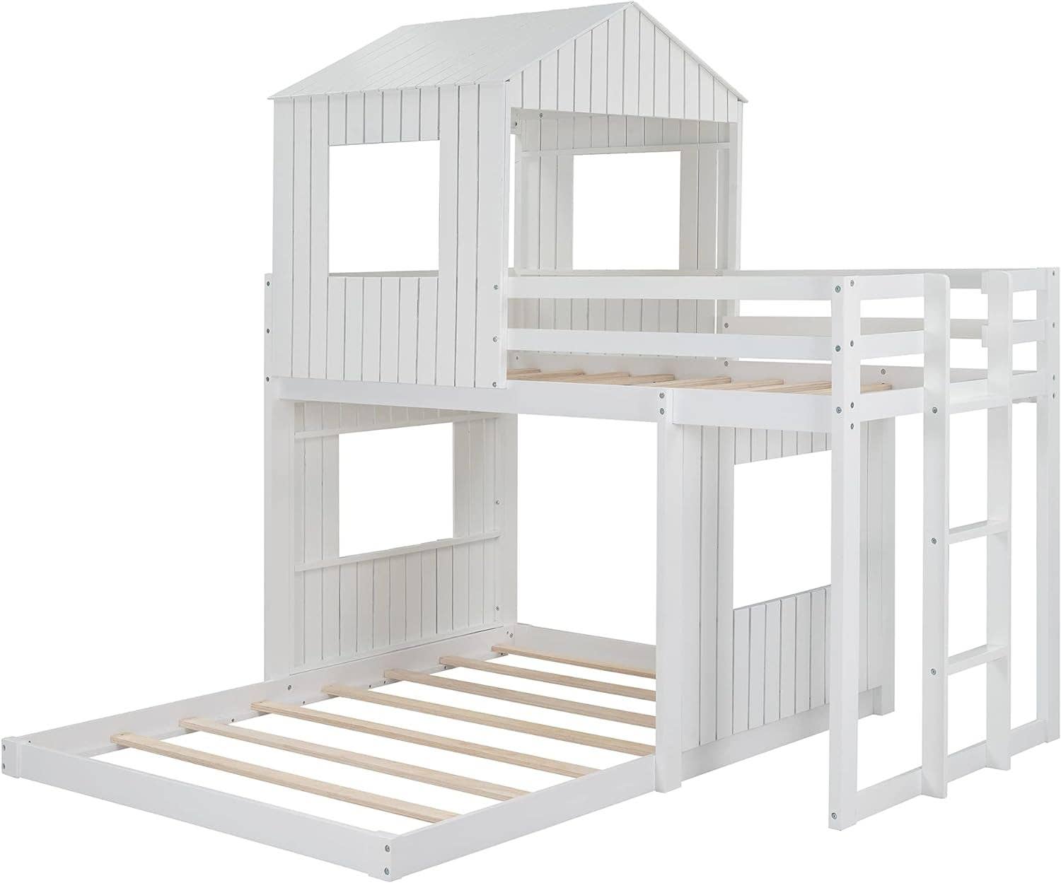 White Twin Over Full Low Profile Playhouse Bunk Bed for wholesale on Faire3