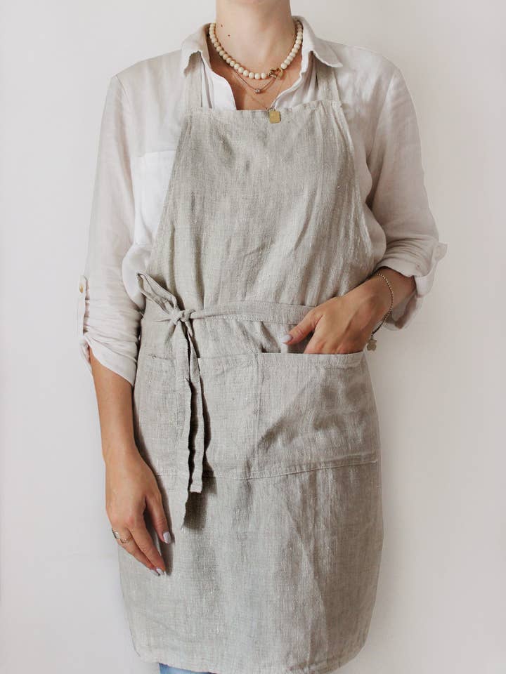 Steinwasch-Leinenschürze mit Taschen für den Großhandel von LinenQ