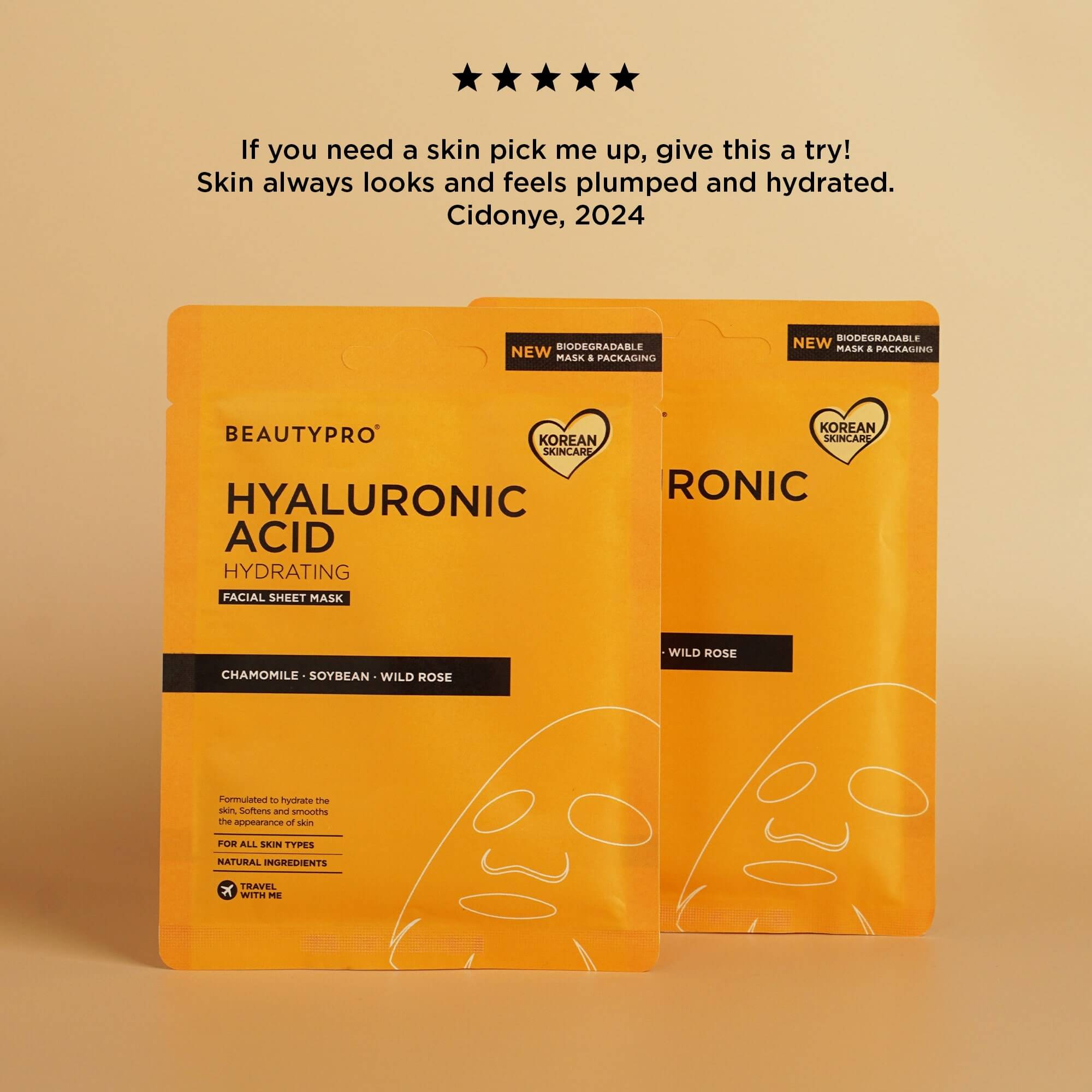 BEAUTYPRO – wholesale Skincare face mask – HYALURONIC ACID Hydrating Facial Sheet Mask - 100% Biodegradable12