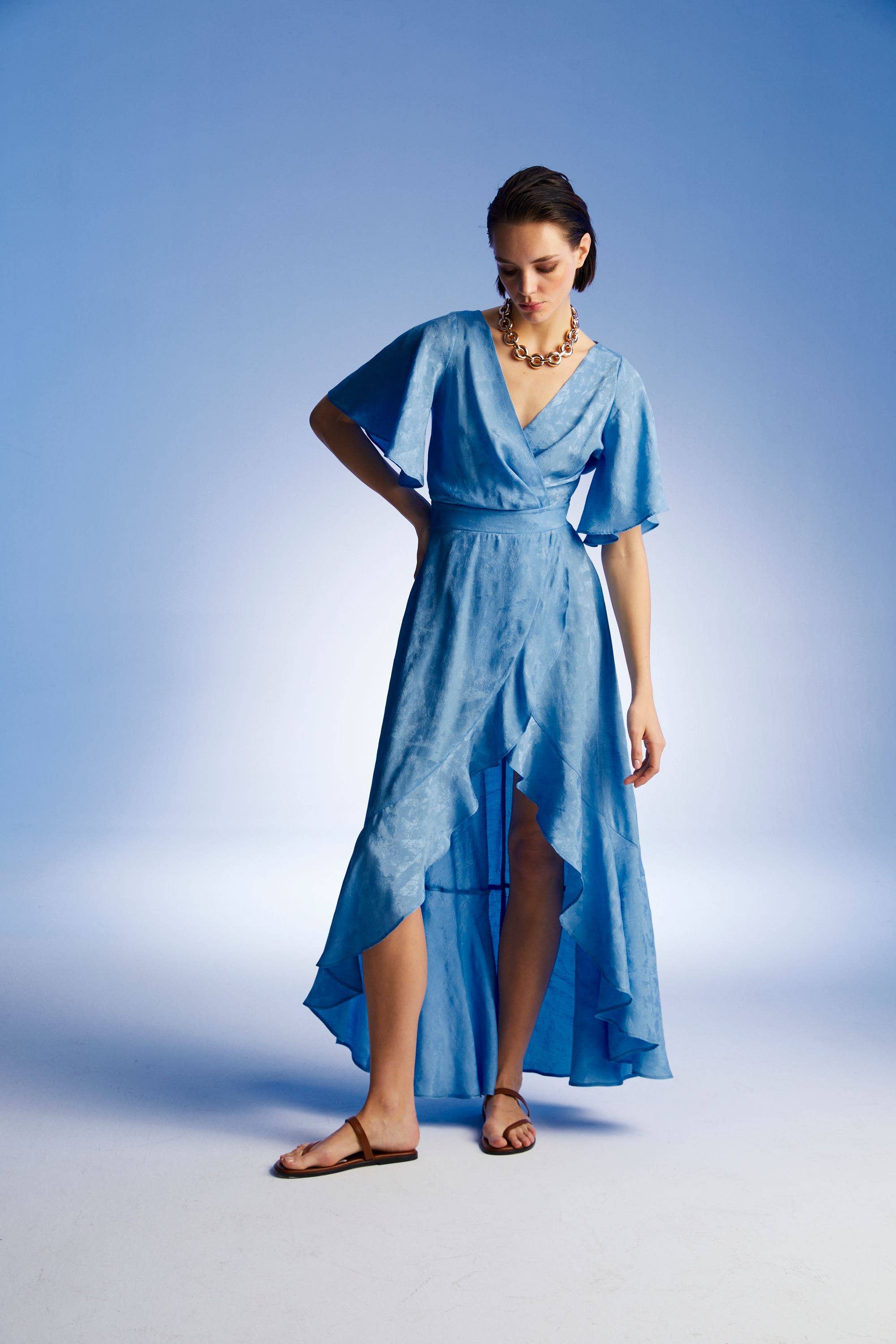Blue Asymmetric Flounce Dress for wholesale on Faire0