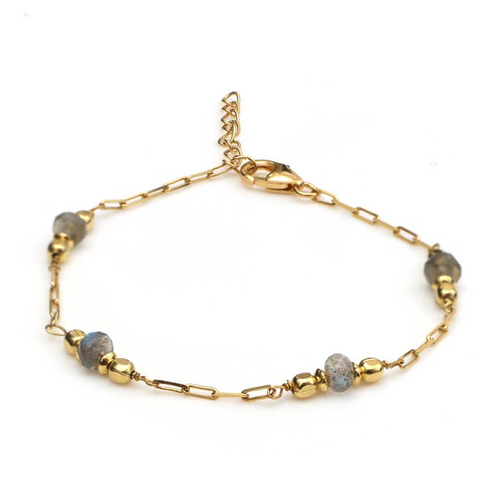 Labradorite Beaded Chain Stacking Sterling Silver Bracelet for wholesale by Fine Facets