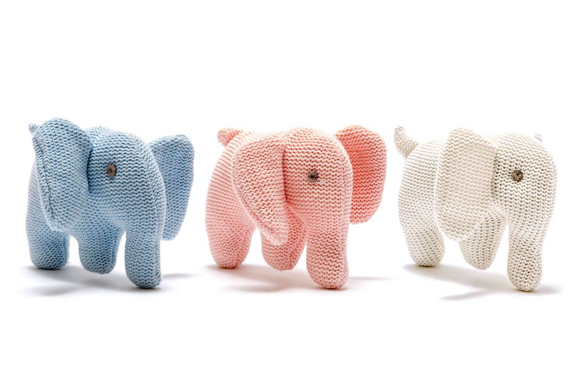 Best Years Ltd – wholesale Handheld rattle – Baby – Knitted White Organic Cotton Elephant Baby Rattle1