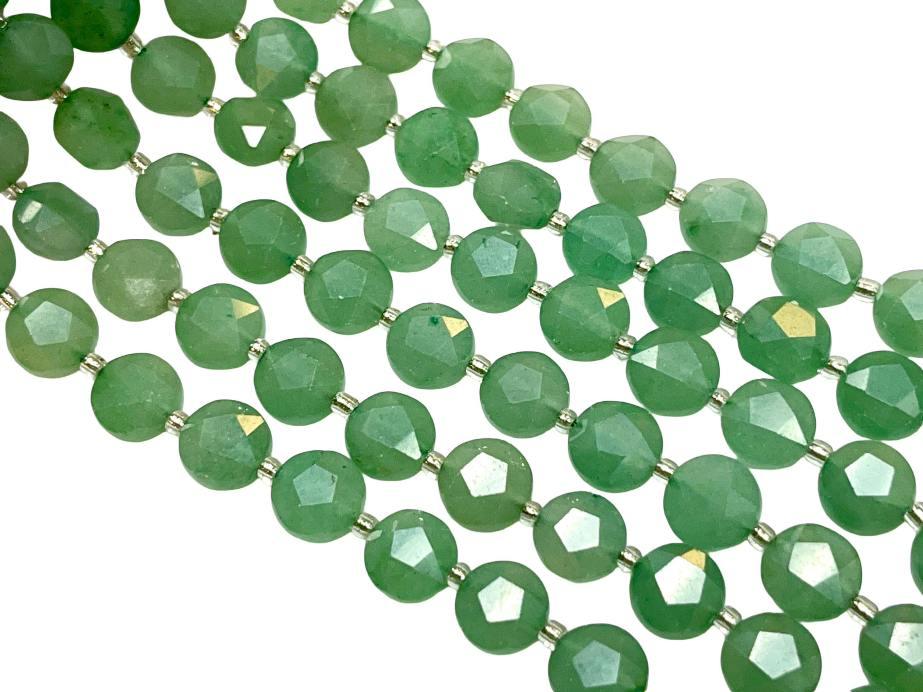 TRIVENI USA INC - Wholesale Beads - 10mm Green Aventurine  Gemstone Faceted Coin Beads Strands3