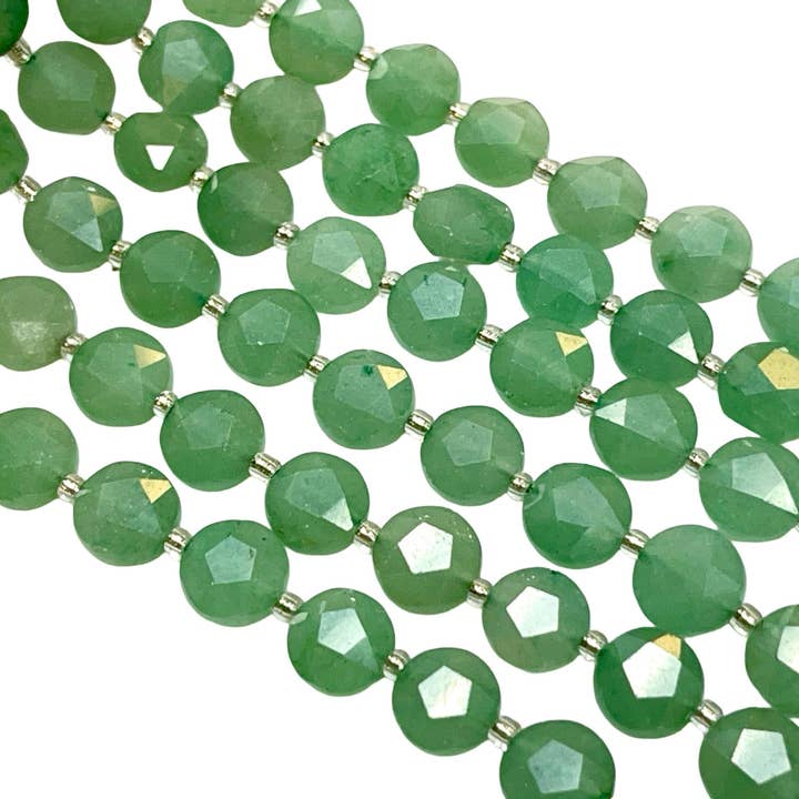 TRIVENI USA INC - Wholesale Beads - 10mm Green Aventurine Gemstone Faceted Coin Beads Strands3