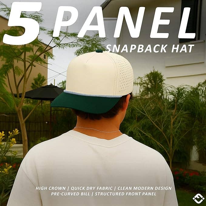 Funky Junque – Großhandel Basecap – Herren – Blanko Laser-Cut Golfseil-Kappe - Grün/Beige4