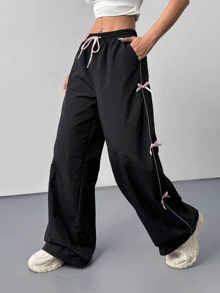 Ribbon Bow Side detail Parachute Pants sweatpants for wholesale by Rosa Clothing