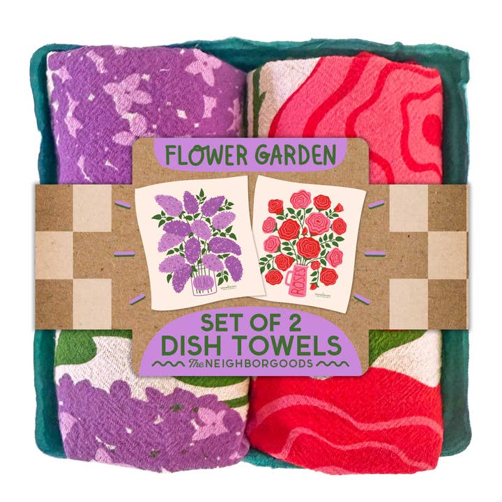 JARDIN DE FLEURS (Lilas, Roses) - Lot de 2 torchons pour la vente par The Neighborgoods