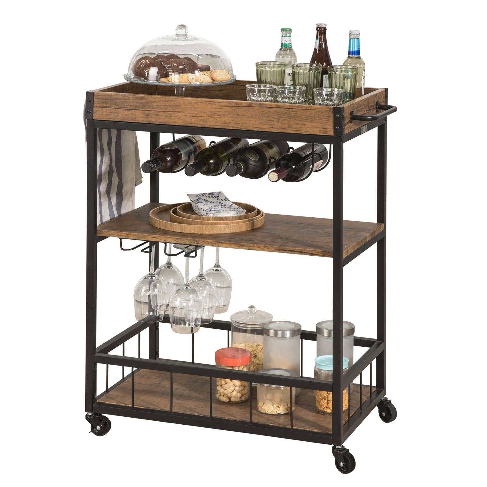 Isaac Jacobs 3-Tier Rolling Cart, Foldable Mobile Storage