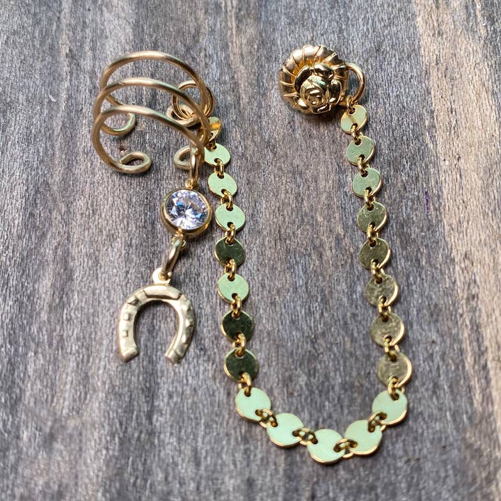 14K GF Horseshoe Ear Cuff With CZ Connector and Rose Stud for wholesale by Beshea Beshea