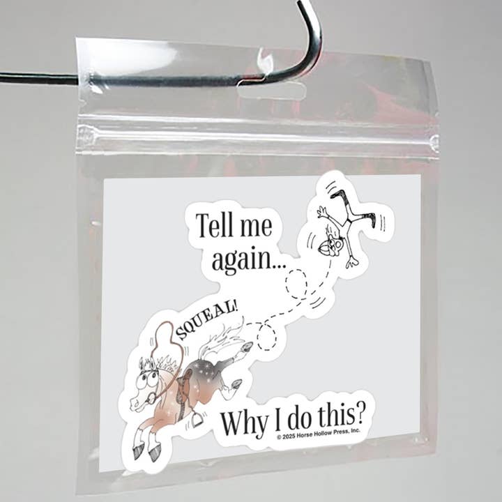 3" Tumbler Horse Sticker / Tell Me Why I... / WATERPROOF for wholesale by Horse Hollow Press